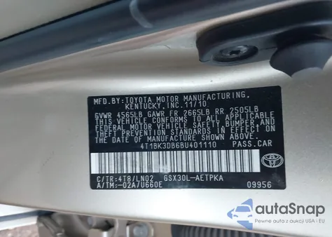 2011 Toyota Avalon Limited z USA, uszkodzony, nr VIN 4T1BK3DB6BU401110